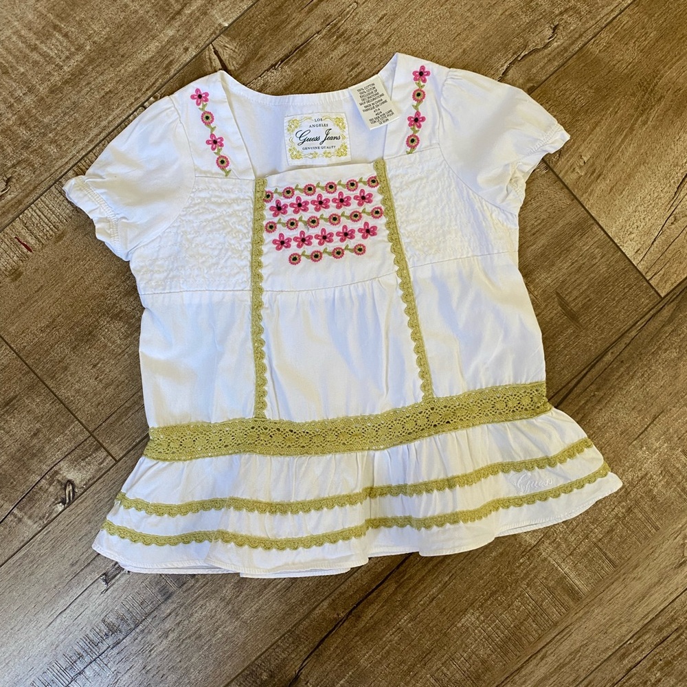Girls White Blouse with Pink and Green Details